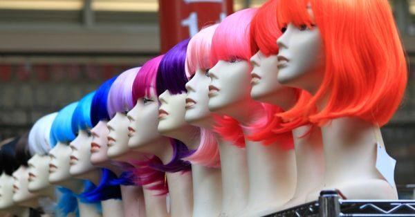 wigs for women - Multi coloured wigs on mannequin head